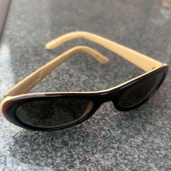 CHANEL 5129-Q 711/13 BROWN WITH BEIGE LEATHER AND BROWN GR LENSES SUNGLASSES - Picture 4 of 16